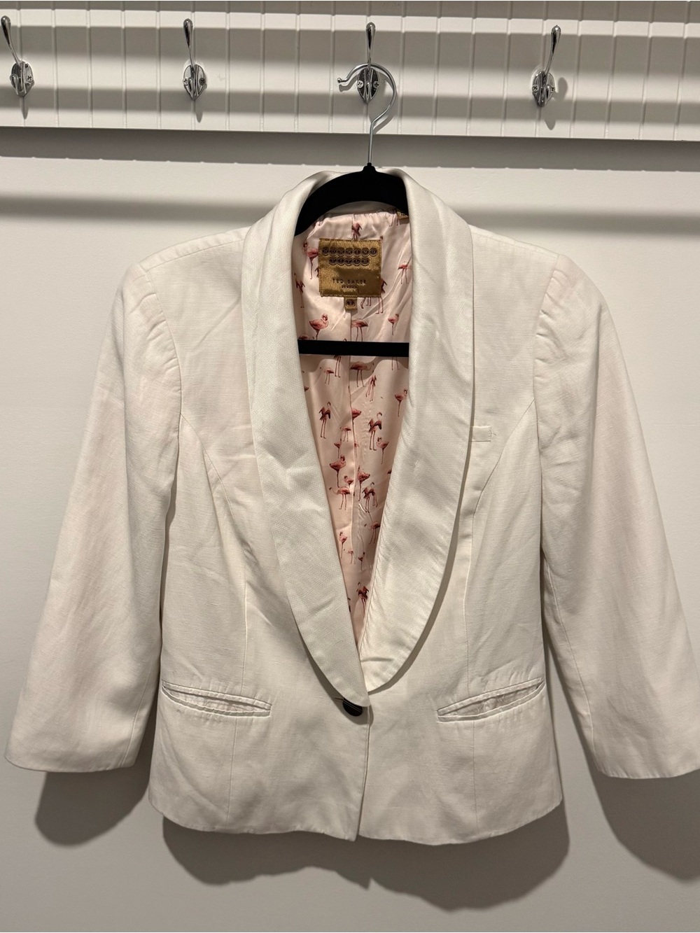 Ted Baker London White Shawl Collar Blazer with Printed Lining